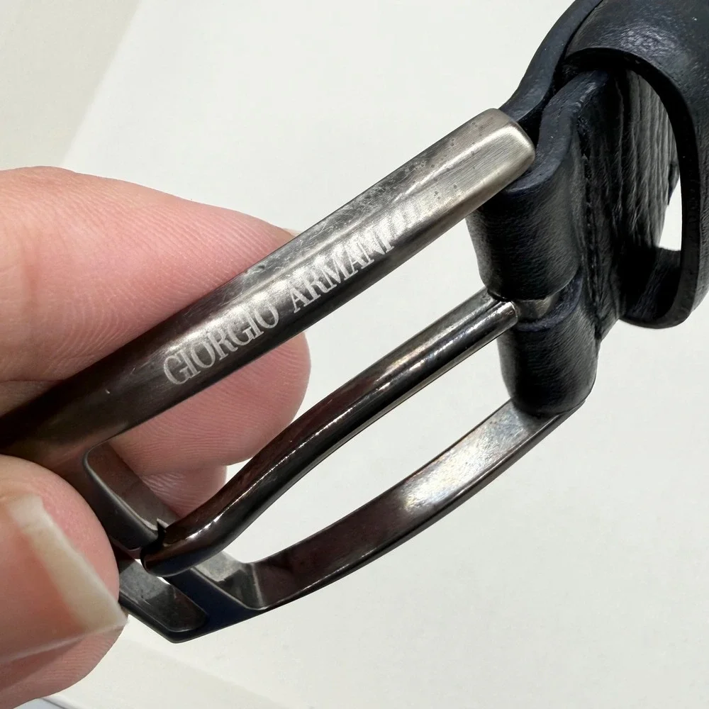 Giorgio Armani Mens Black Leather Belt Bundle 2 Pack Made in Italy Size 52 37